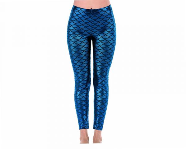 Calça Legging Modeladora em Lamê Glitter Metalica Sereia Escamas Mermaid Azul
